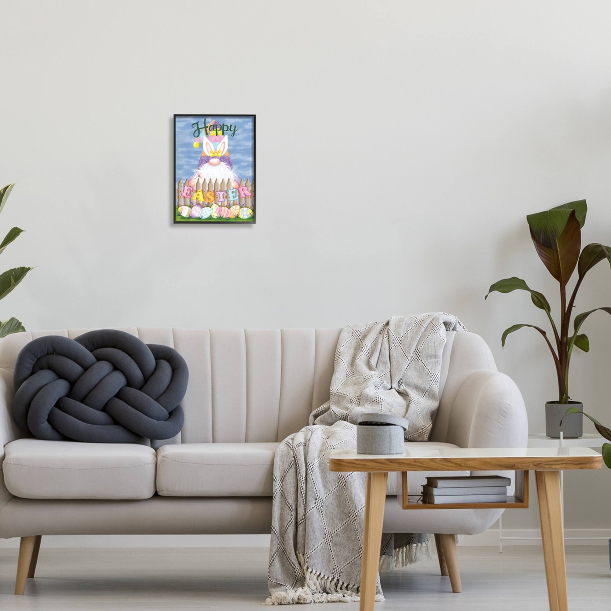 Stupell Industries Happy Easter Garden Gnome Eggs Framed Giclee Art